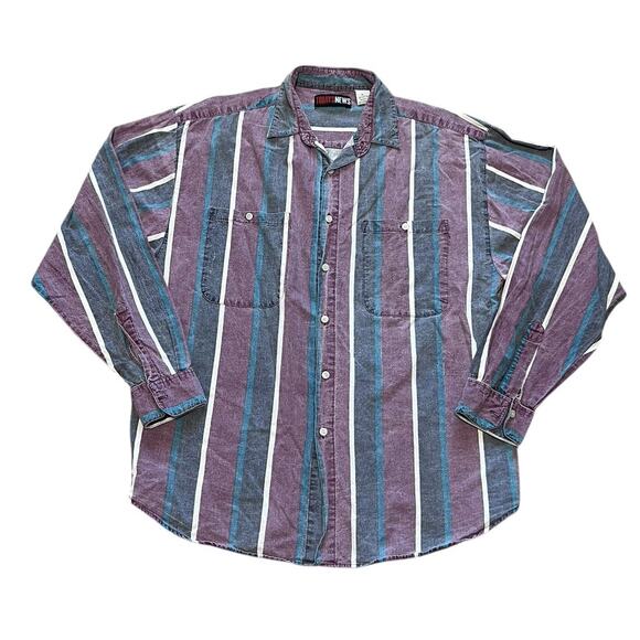 Vintage Y2K Todays News Striped Long Sleeve Button Down Shirt Size XL - Picture 1 of 5